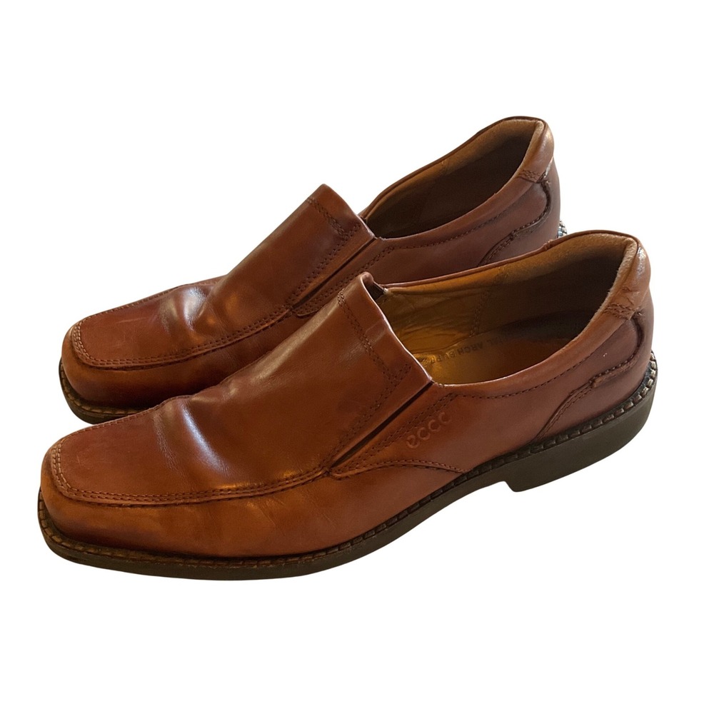 Ecco Men's Brown Leather Slip On Loafers Arch Support Comfort Shoes Size 46‎